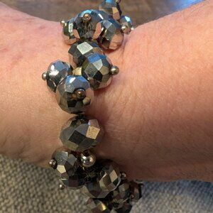 hematite-colored faceted glass cluster stretch bracelet